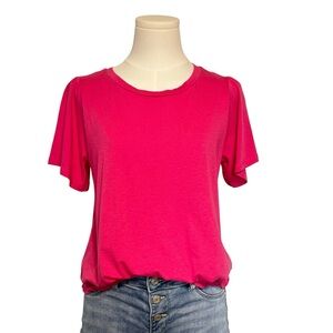Michael Kors Pink Smocked Hem Short Sleeve Top Size M